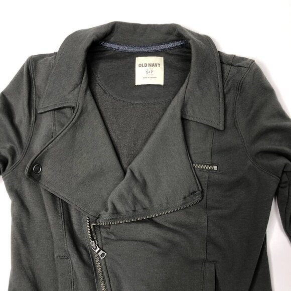 Old NAVY Smokey Grey Moto Asymmetrical Zipup Stretchy Pocket Sweater Jacket Coat - Picture 4 of 14